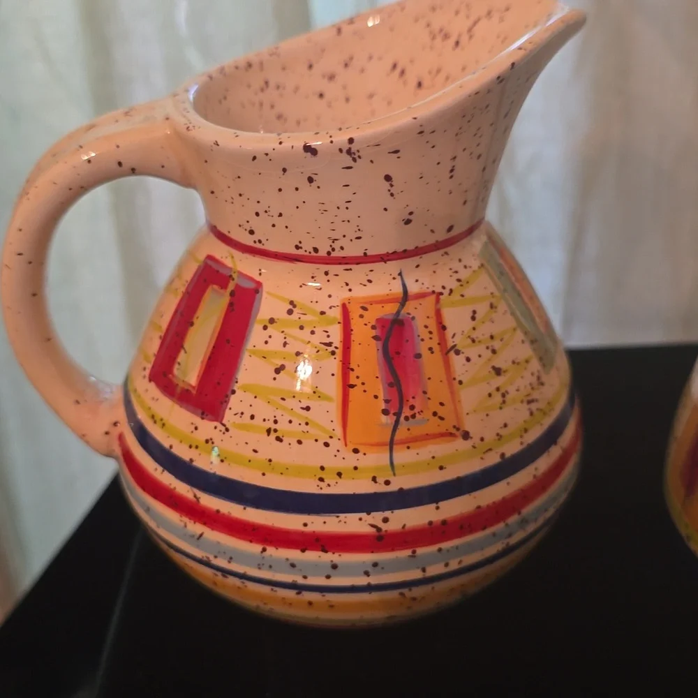 Pfaltzgraff Sugar Creamer Set Sedona‎ Pattern Cream Red Yellow Blue